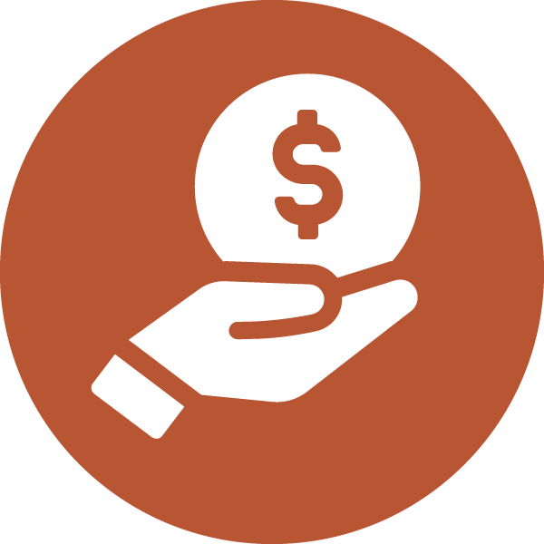 con with a dollar sign inside a circle, representing affordability