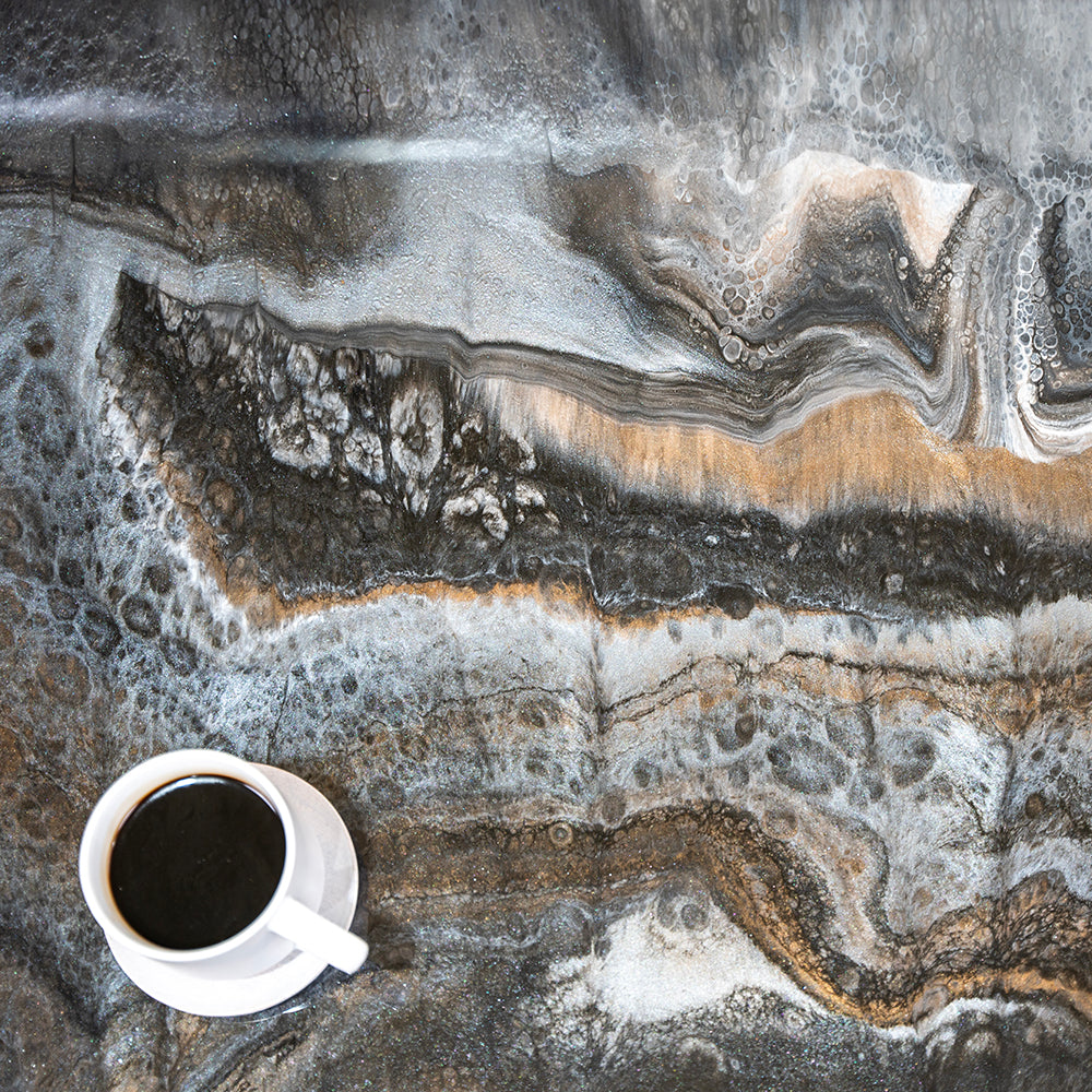 Black Exotic Marble Countertop with a cup of coffee