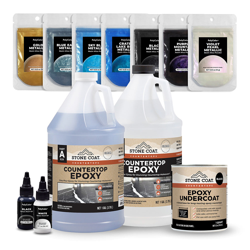 Transform your space with Stone Coat Countertops DIY epoxy countertop kit. Create your own Blue Fractured Granite without the high cost and hassle. Achieve stunning epoxy countertop finishes with step-by-step guidance and endless customization options. Up