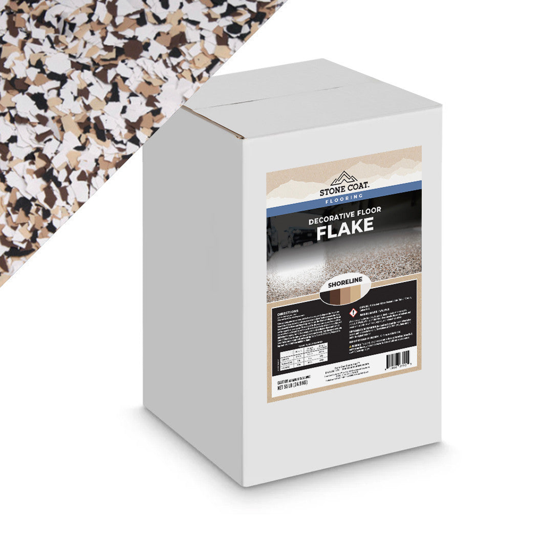 Decorative Floor Flakes 55 LB Our 1/4'' epoxy flakes provide top-of-the-line industrial strength flooring that adds a beautiful touch of color to any room. With five popular custom blends, you'll have optimal flexibility and strength, plus it's incredibly