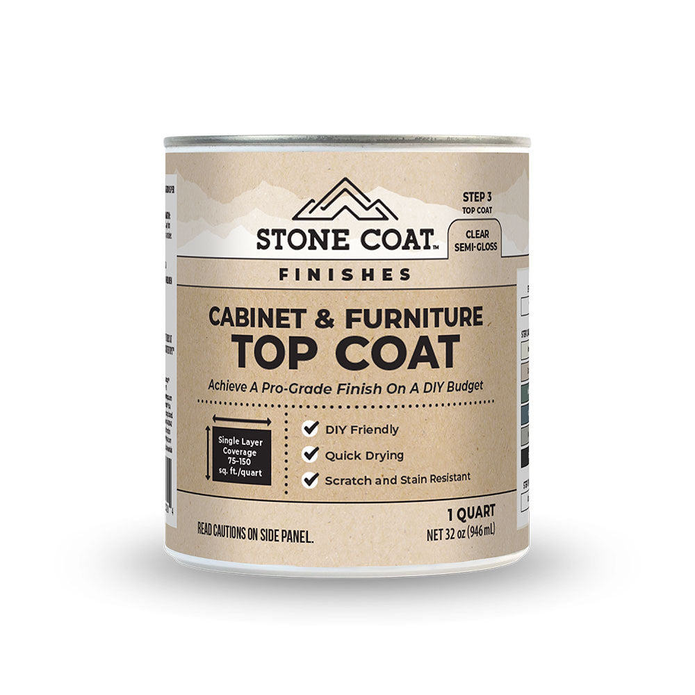 mplify the beauty of your cabinets and furniture with Stone Coat Finishes Semi-Gloss Top Coat. This remarkable polyurethane acrylic formula goes beyond a simple finish, enriching and deepening the colors of your paint for a captivating gloss that highligh
