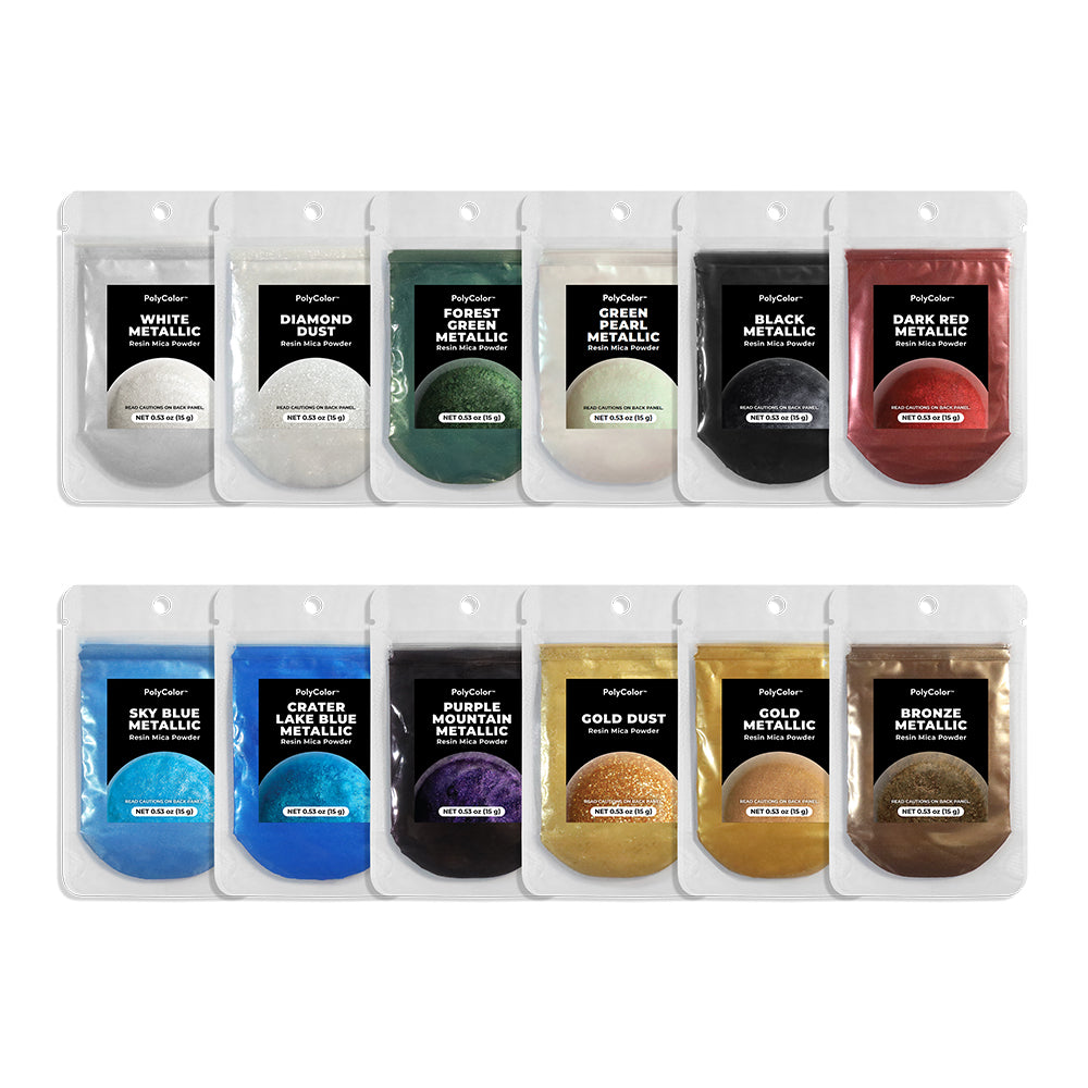 Assorted packets of metallic epoxy powders