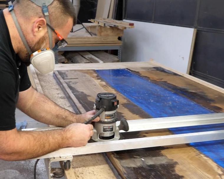 router on epoxy table surface to even out