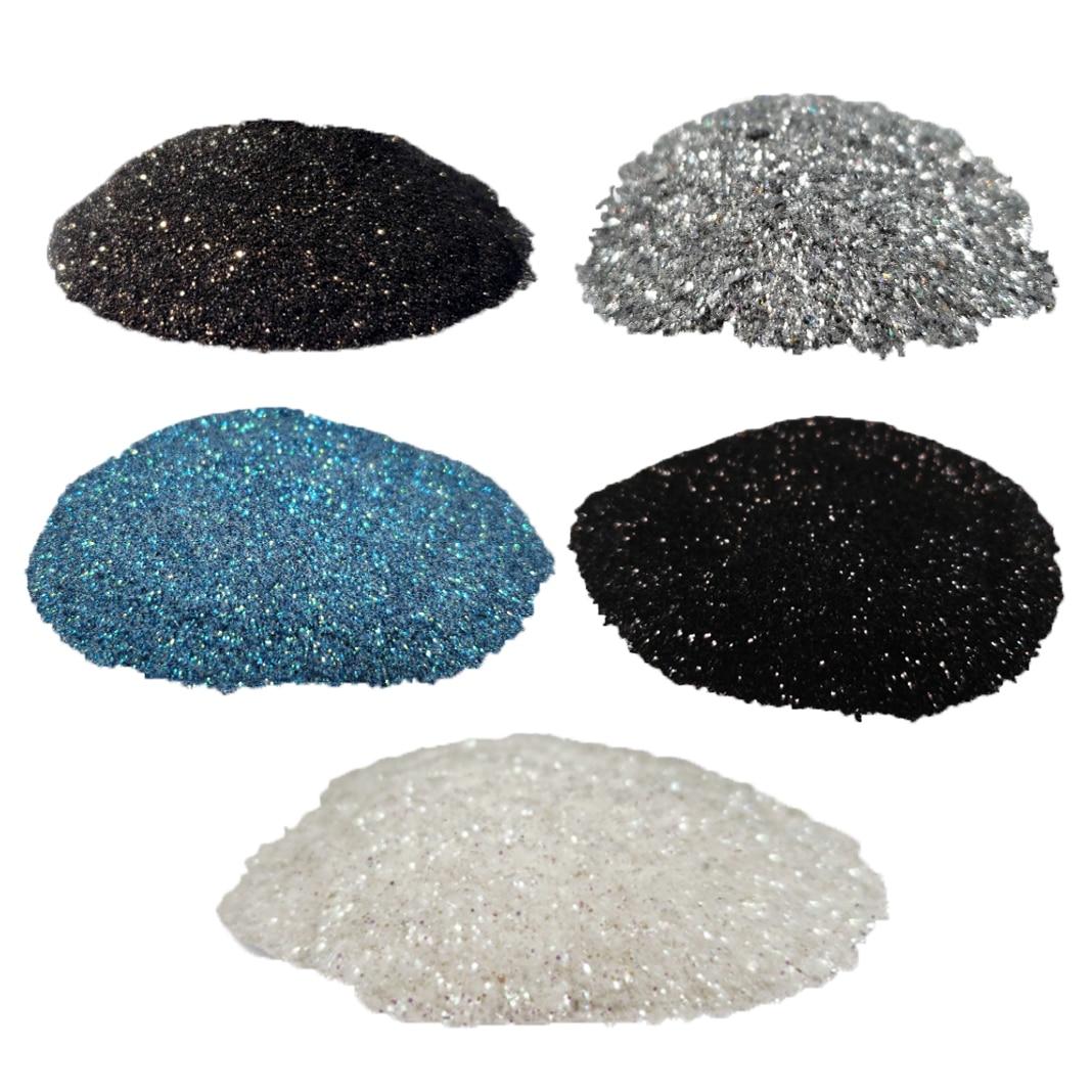 Assorted piles of epoxy glitter