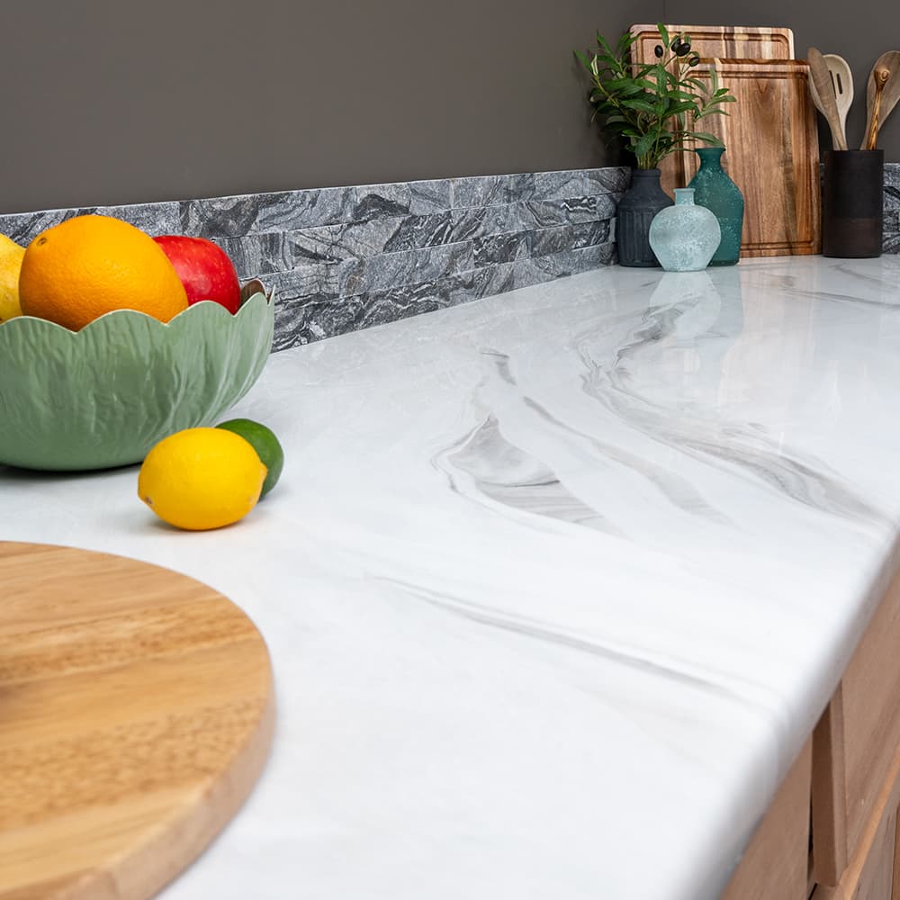 APEX polyaspartic white marble kitchen countertop