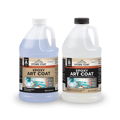 Two bottles of Stone Coat Epoxy Art Coat on a white background 1 gallon kit