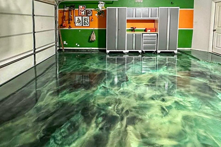 Green marble epoxy garage floor