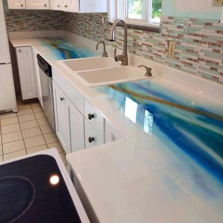 ocean art inspired epoxy resin countertop