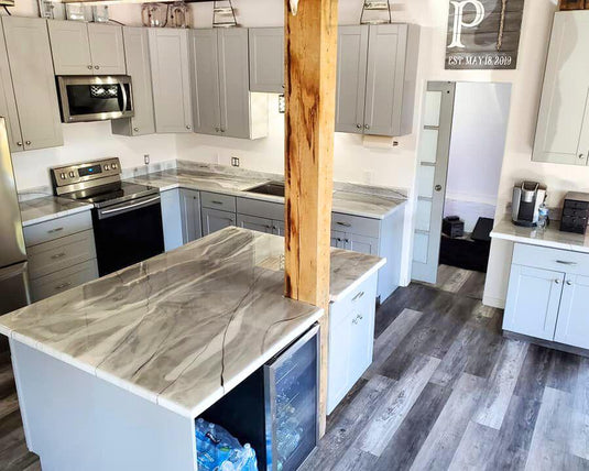 gray, black and white epoxy countertop makeover