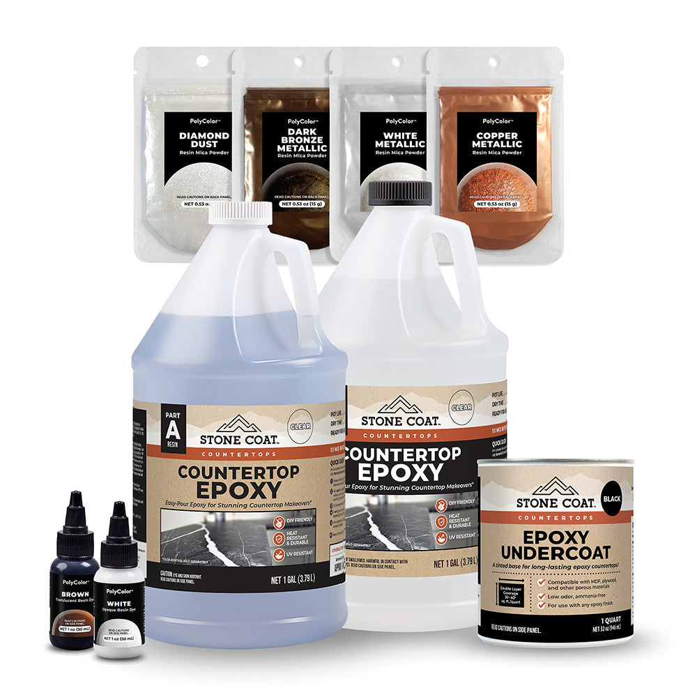 Transform your home decor with Stone Coat's original epoxy countertop kits. Create stunning brown and earth tone granite masterpieces effortlessly. Achieve a natural-looking countertop with our hassle-free kit. Durable and built to last, withstand heat, c