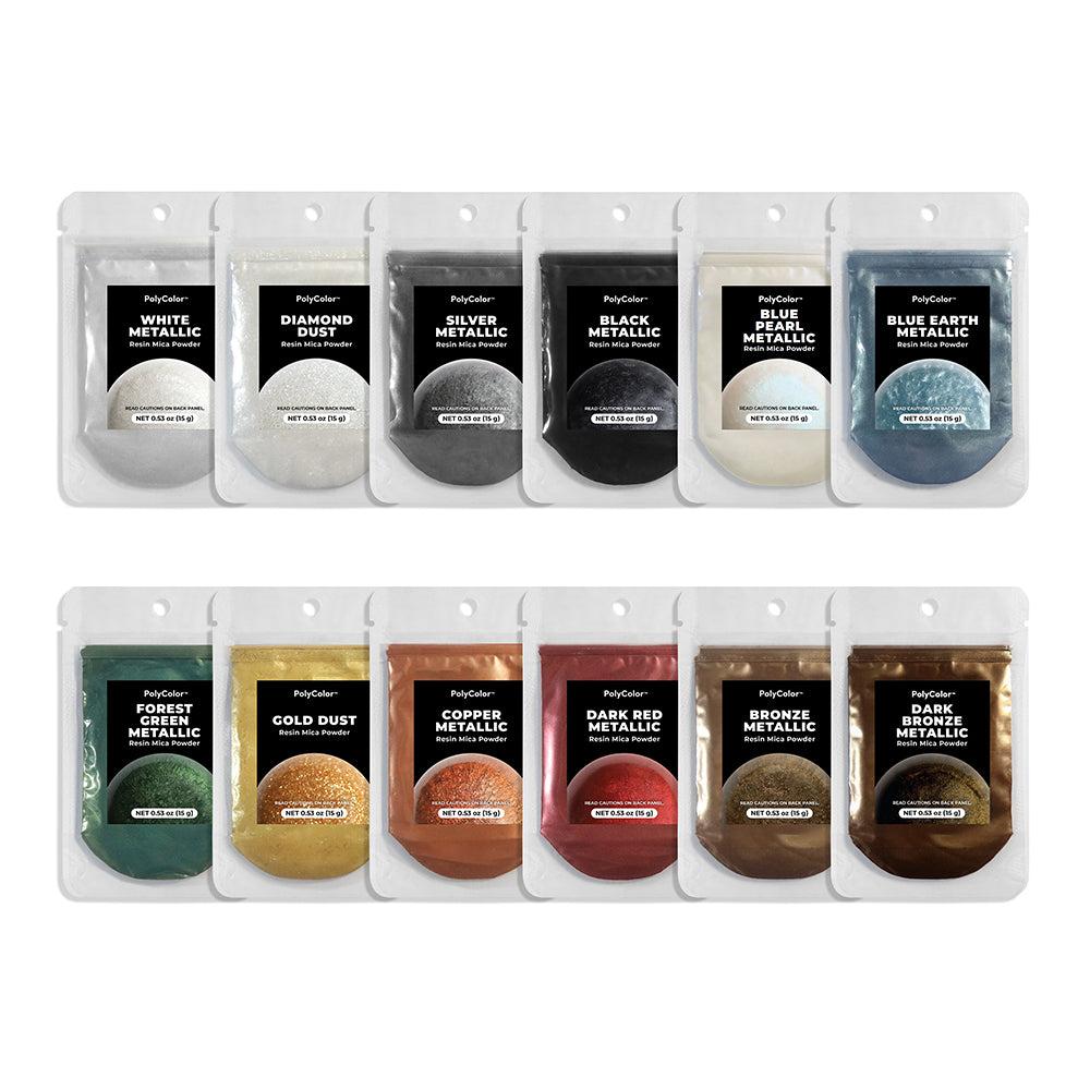 12 Pc. Faux Stone PolyColor Metallic Pigment Powder Collection