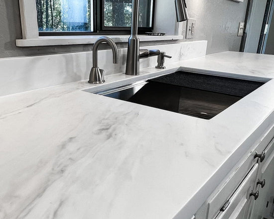 white and gray epoxy countertop