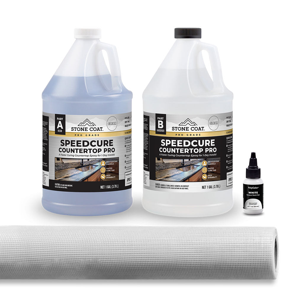 SpeedCure Countertop Pro 2-gallon kit for shower applications, featuring white finish