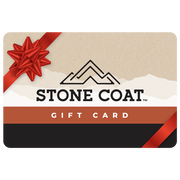 Stone Coat gift card with a red bow on a white background