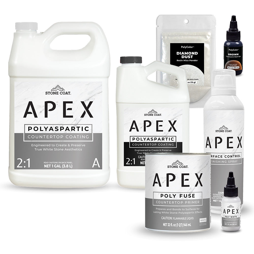 APEX Caramel Marble Countertop Kit with coating, primer, dyes, Diamond Dust, and finishing spray for 20 sq ft coverage