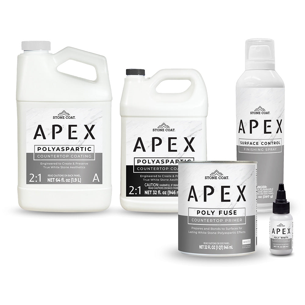 .75 gallon Apex polyaspartic coating and related products on a white background