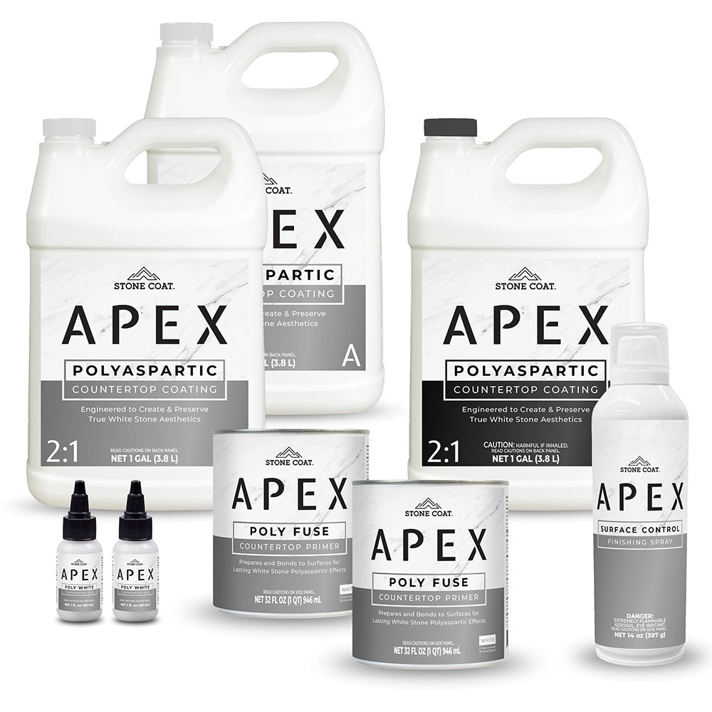 3 gallon kit of Apex countertop products on a white background