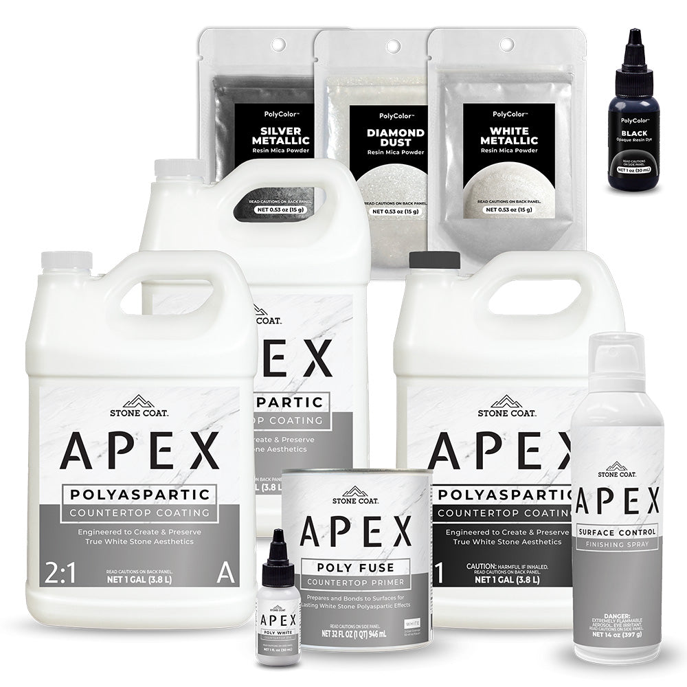 40 sq ft kit coverage white exotic marble countertop kit apex polyaspartic products
