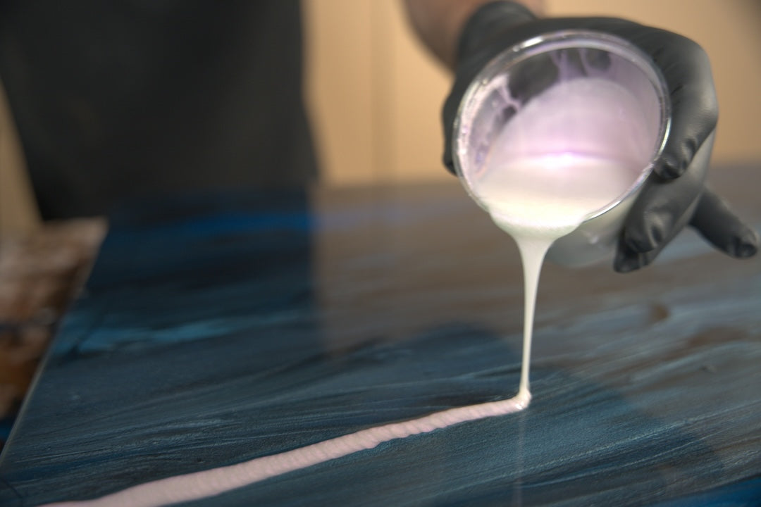 pouring white epoxy with violet tint